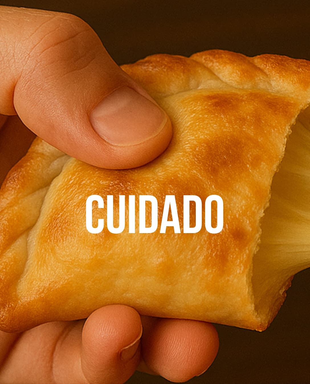 Empanada fresquinha na mão